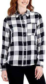 Style & Co. Petite Perfect Buffalo Plaid Shirt Deep Black